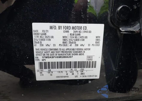 2021 Ford Explorer Limited z USA, uszkodzony, nr VIN 1FMSK8FH6MGB66207